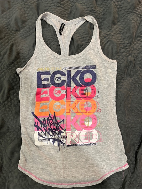 Ecko Unlimited Tops - Ecko Unlimited Y2k Gray Racerback Tank with Gold Logo